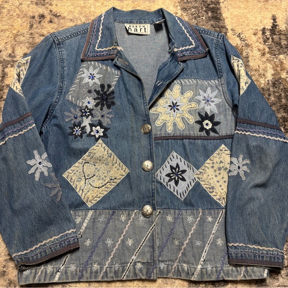 KEREN hart Blue Jean Jacket with Floral Embroidery - Picture 1 of 4